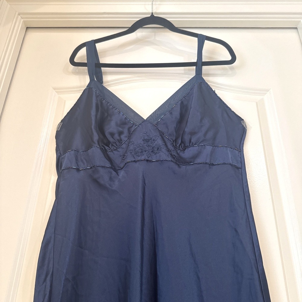 Cabernet Slip Dress‎ Women Sz XL Royal Blue Satin Beaded Floral Maxi Regencycore
